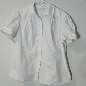 Ricki’s Short Sleeve Button Down Blouse 18 Crisp White Business Casual Classic